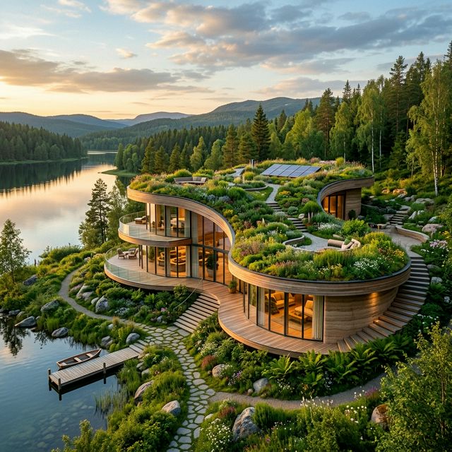 Maison écologique durable intégrée dans la nature